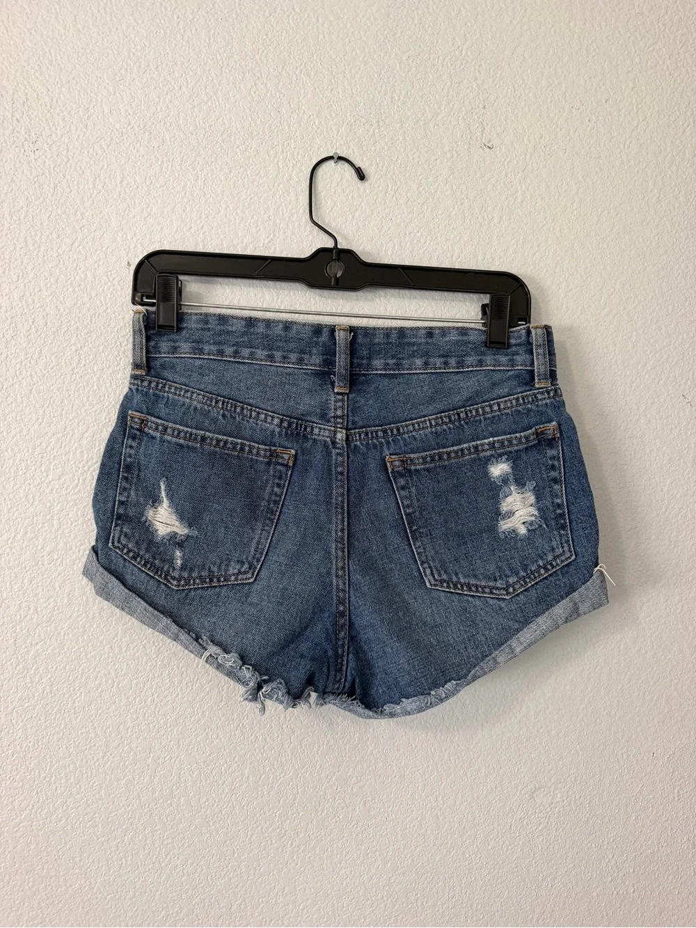 JBD High-Rise Distressed Denim Shorts in Blue with Stripe Detail size small